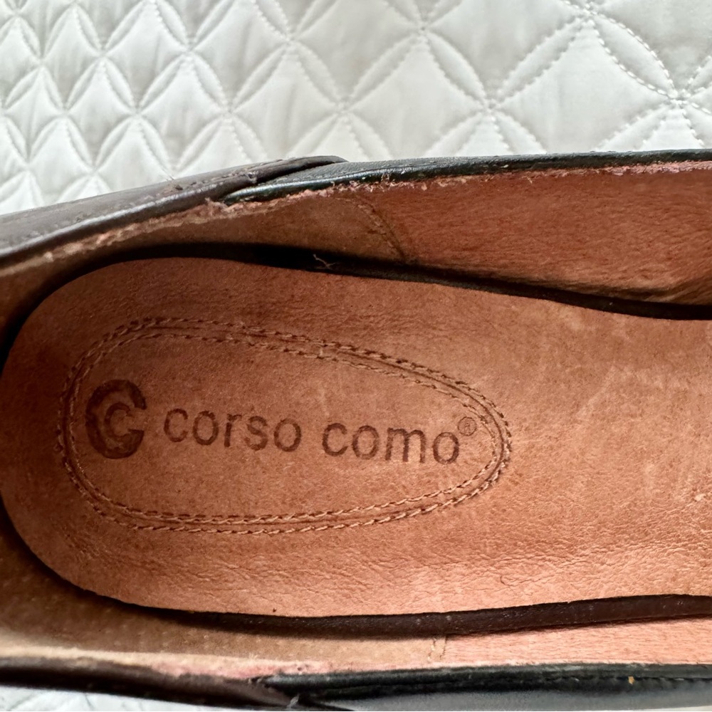 Corso Como Del Pumps Two Tone Black Brown Leather Round Cap Toe Heels Sz 9.5 - Picture 9 of 11